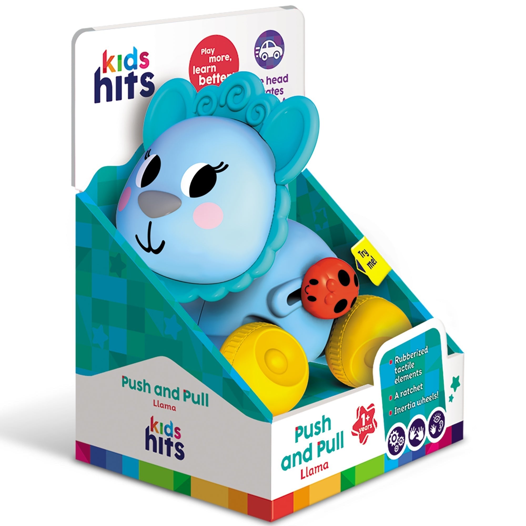 Kids Hits Push & Pull Llama Tactile Motion Toy With Rotating Head And Ratchet