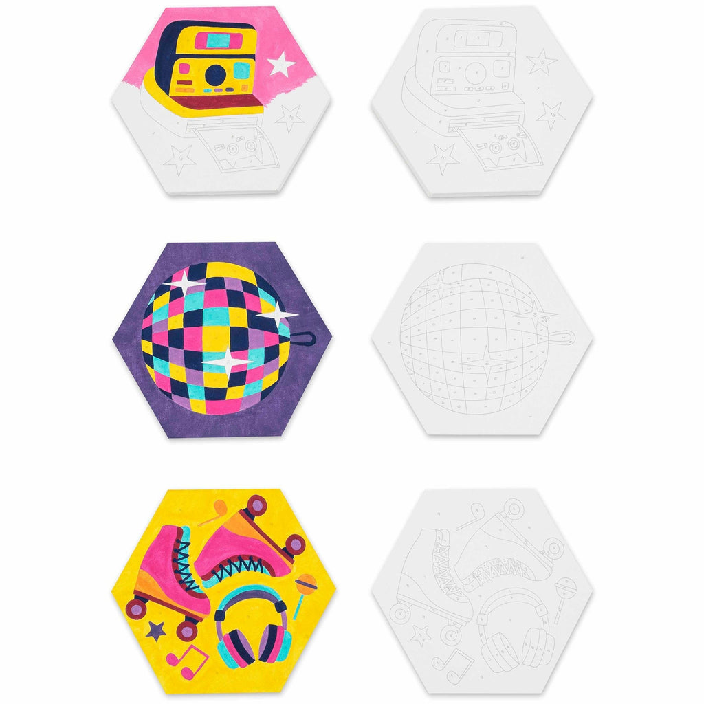 Hexagon Shape Retro 70s Paint By Number 3-Pack Canvas Kit
