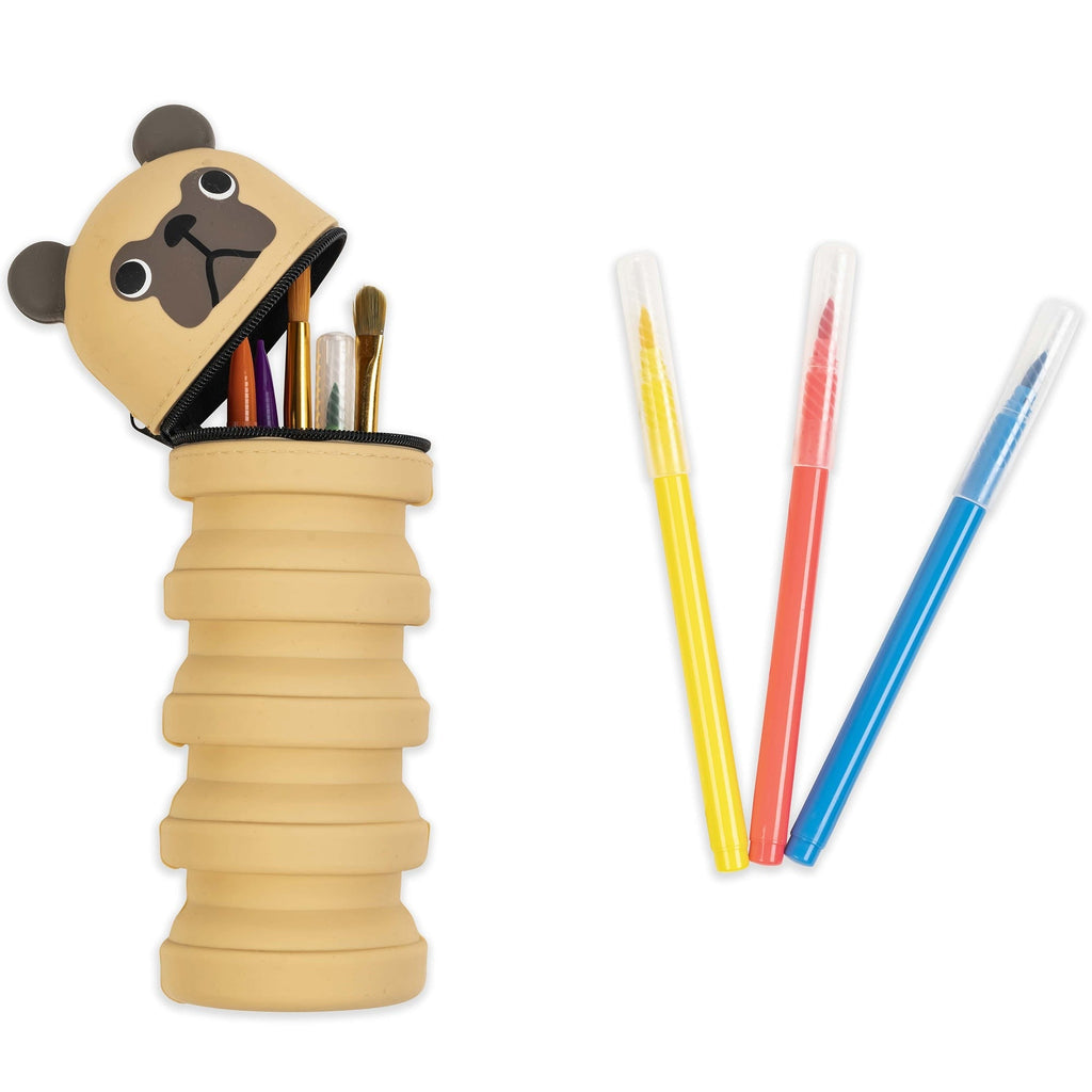 Retractable Pug Pencil Case With Silicone Design