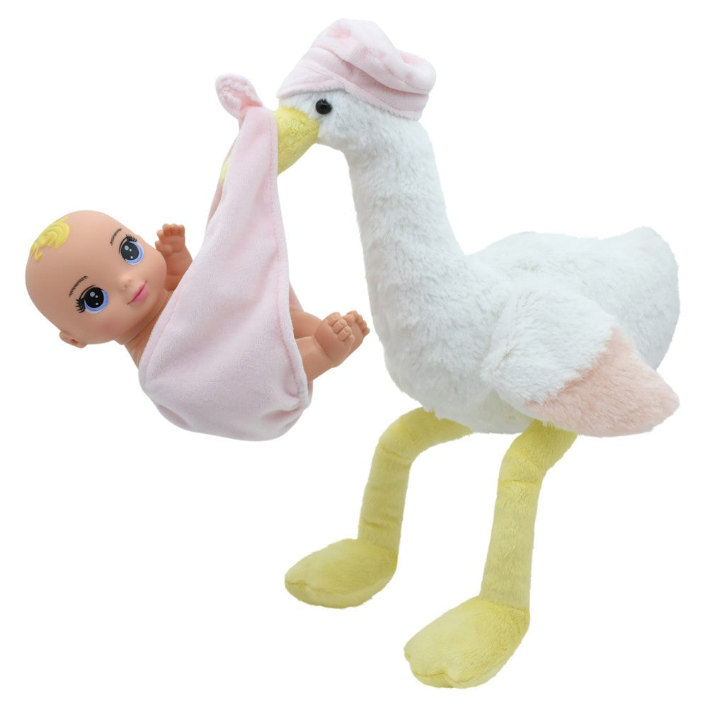 Magic Nursery 8-inch Special Delivery Set - Posable Newborn Baby Doll with Plush Stork, Pink