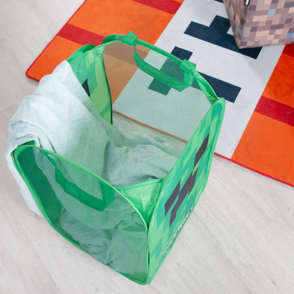 Minecraft Creeper Pop-Up Laundry Basket - Pixel Green Cube Design