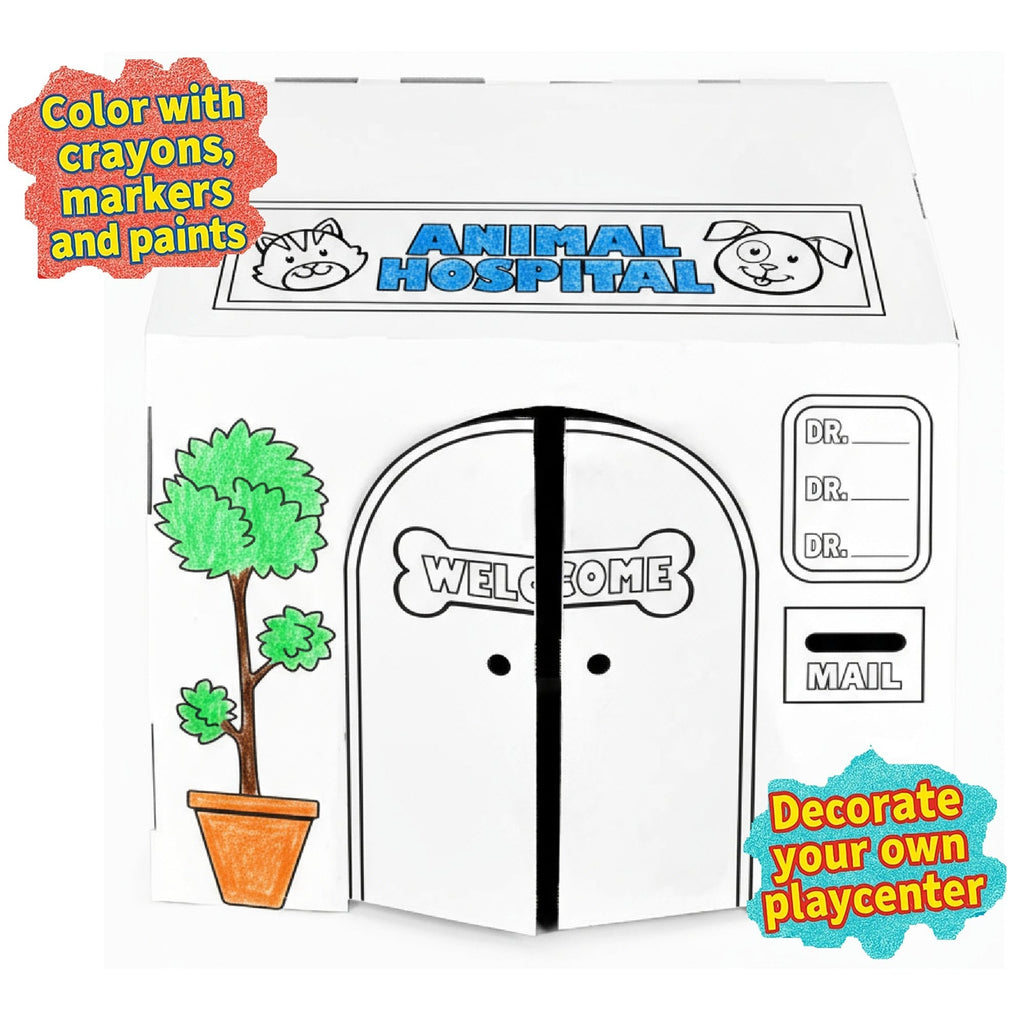 Easy Playhouse Animal Hospital DIY Cardboard Craft Playhouse