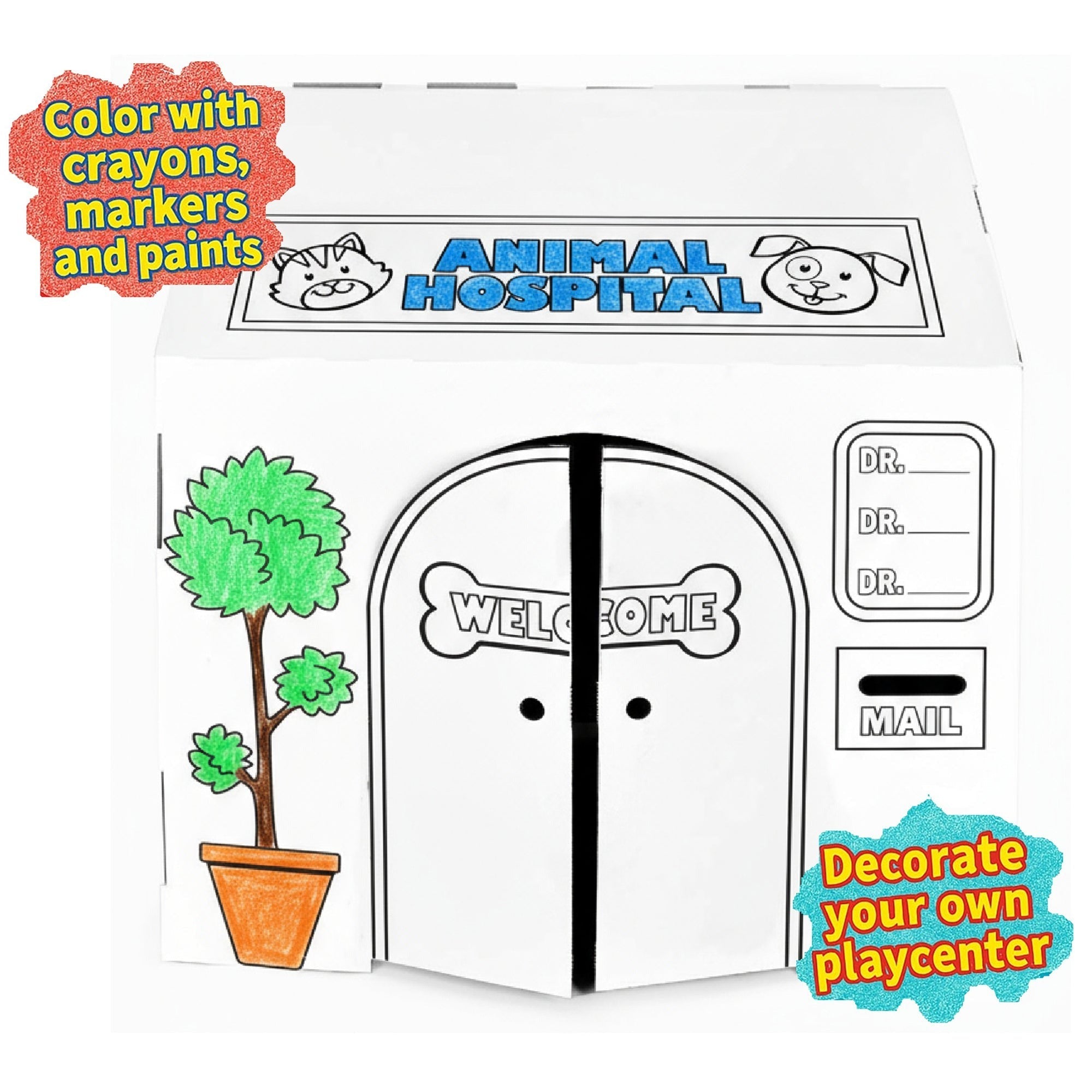 Easy Playhouse Animal Hospital DIY Cardboard Craft Playhouse