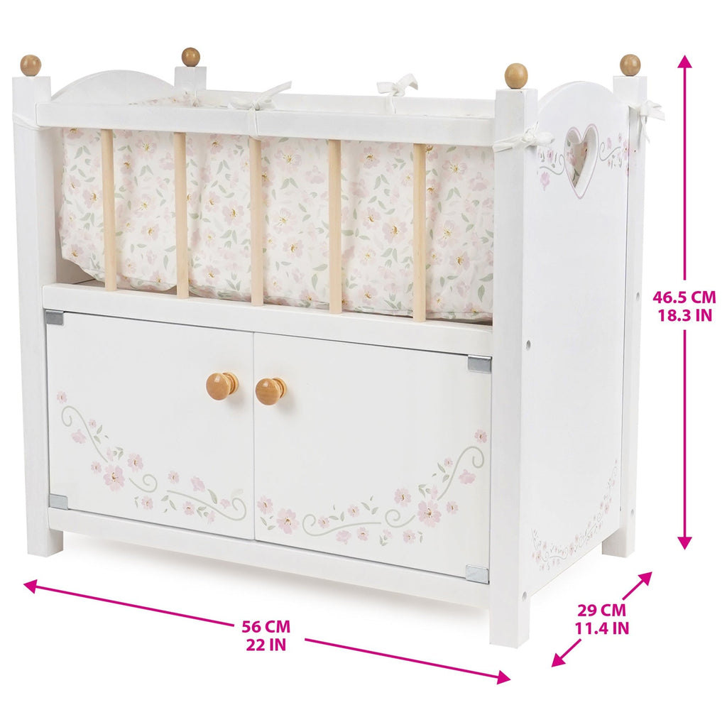 509 Crew: Little Flora 2-In-1 Wooden Doll Cabinet Bed, Pretend Play Cot & Storage Set