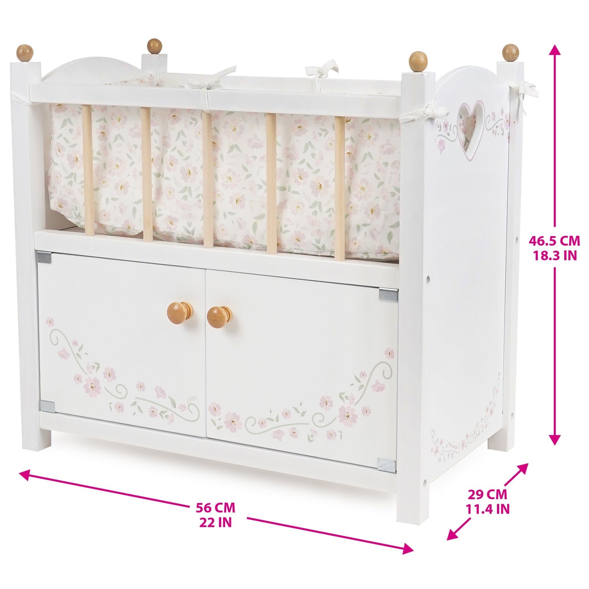 509 Crew: Little Flora 2-In-1 Wooden Doll Cabinet Bed, Pretend Play Cot & Storage Set