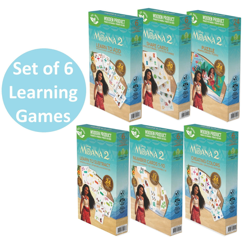 Disney Moana 2 Bilingual Learning Games 6-In-1 Wooden Flash Cards Set