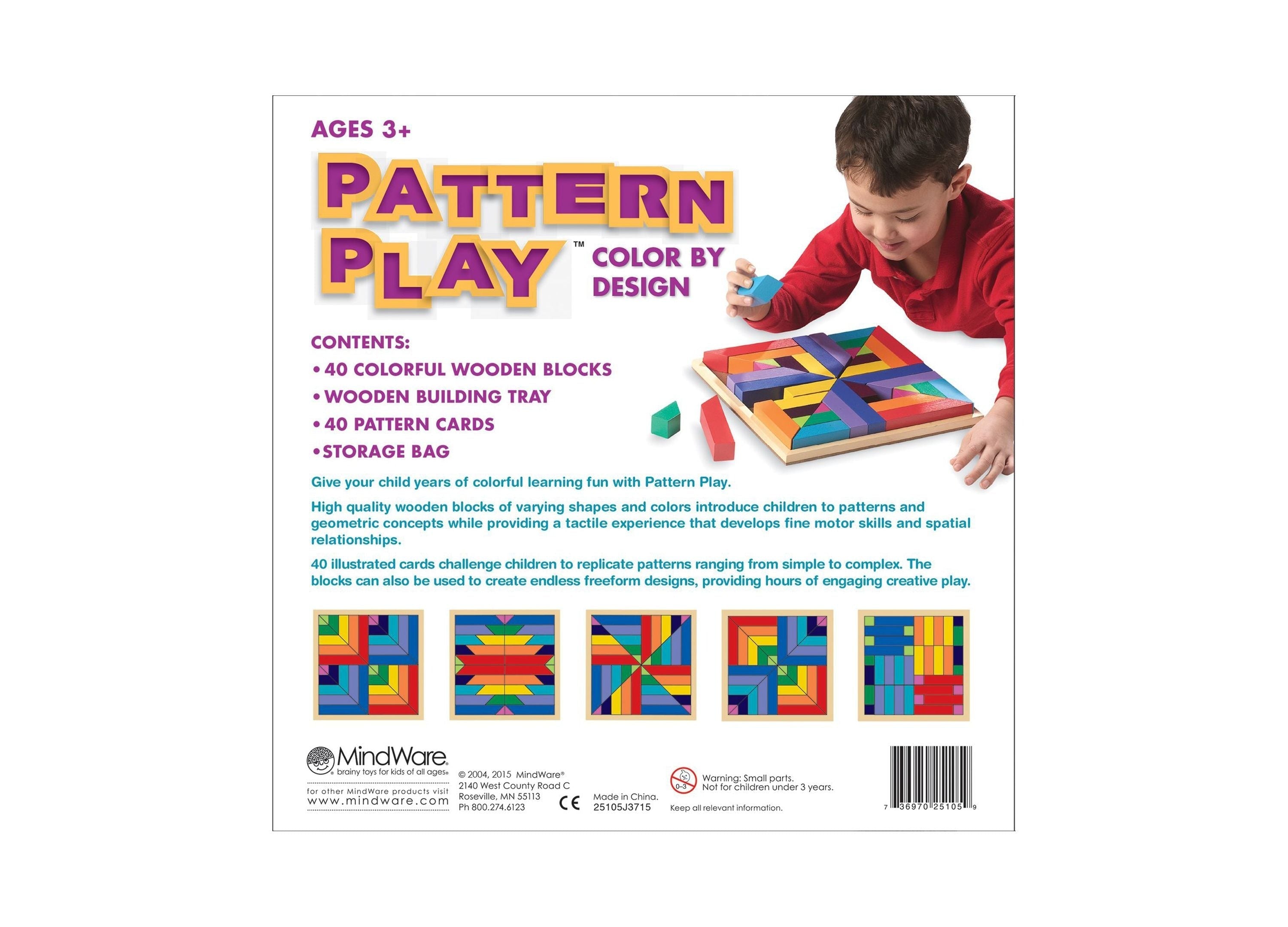 MindWare Pattern Play Colorful Wooden Blocks and Tray Set