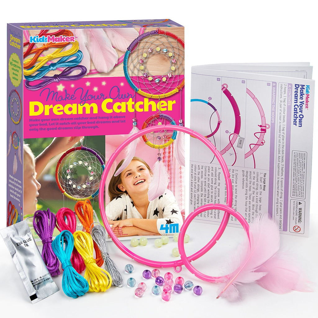 4M KidzMaker Make Your Own Dream Catcher DIY Craft Kit With Glow-In-The-Dark Beads