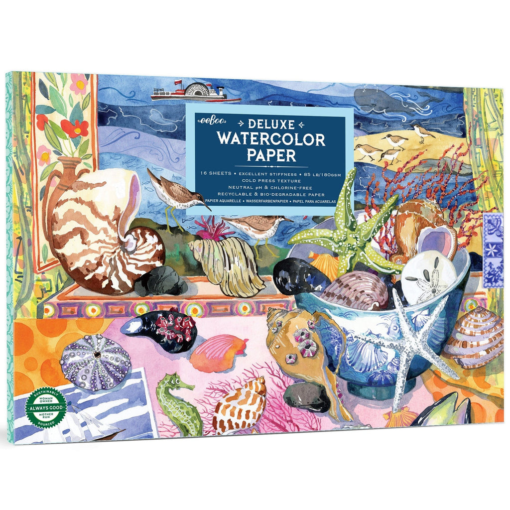 eeBoo Piece & Love Seashells Watercolor Pad - 16 Sheets, 180GSM Paper, 9.5x6.5 Inch