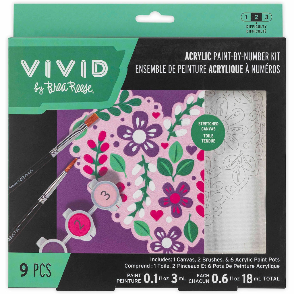 Mini Paint By Number: Flower Heart 6x6 Canvas Kit