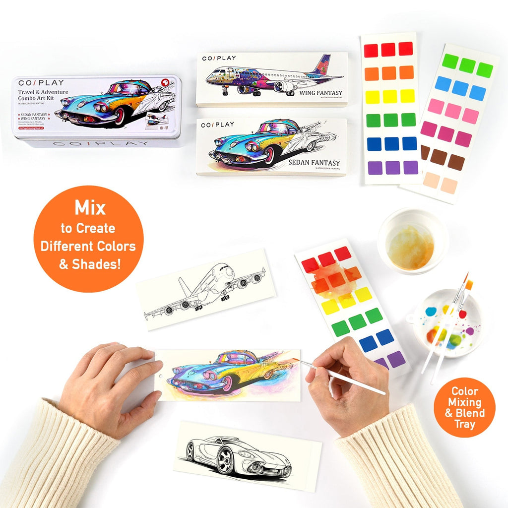 COIPLAY Watercolor Art Kit - Travel & Adventure - 648 Colors, 52 Bookmarks, Brushes & Tin Case