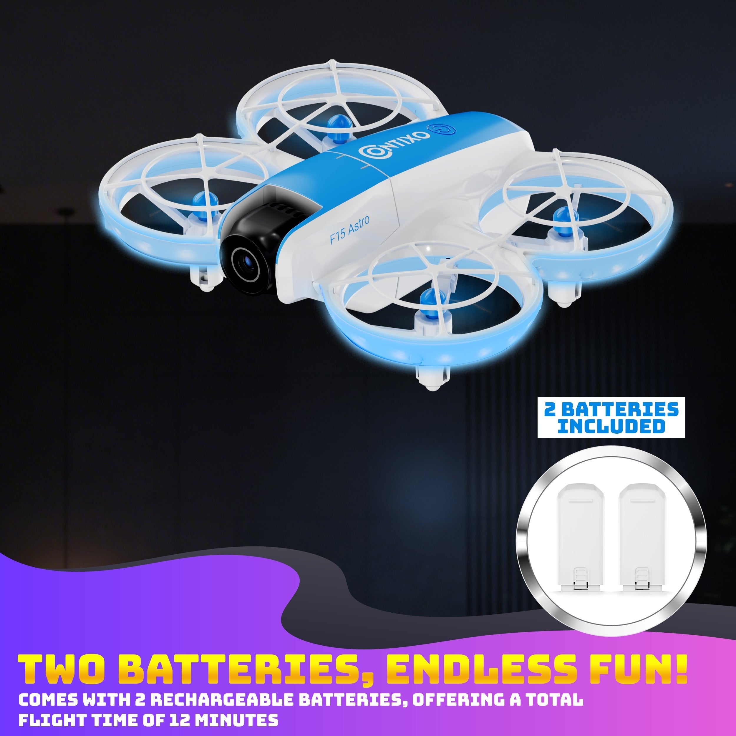 Contixo F15 Astro Mini Drone With 720P HD Camera, 2.4" Screen Remote & 2 Batteries
