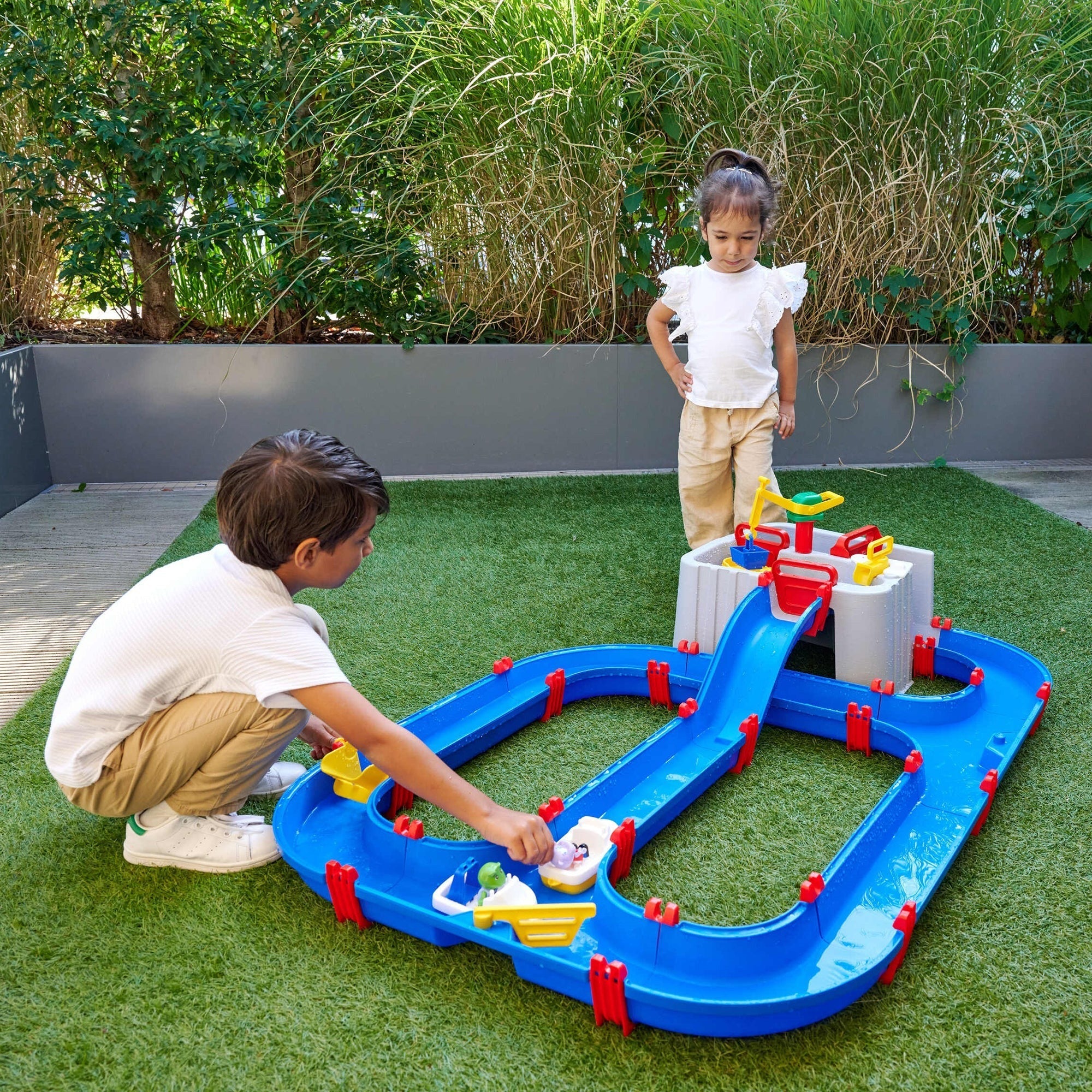 AquaPlay Harbor Waterway Playset With Crane, Pump, Slide, 3 Boats And 2 Figures