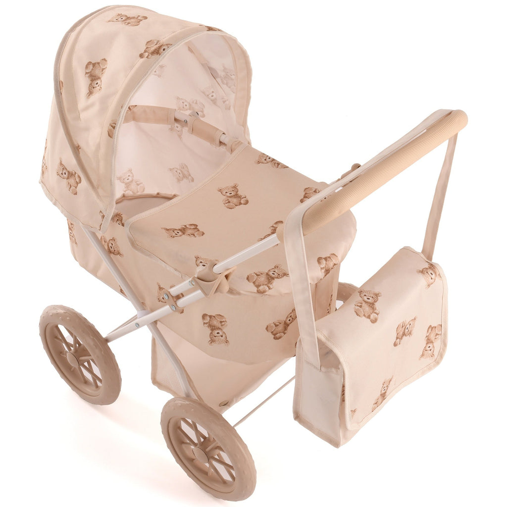 Roma Teddy Doll Pram With Adjustable Handle And 2-In-1 Design