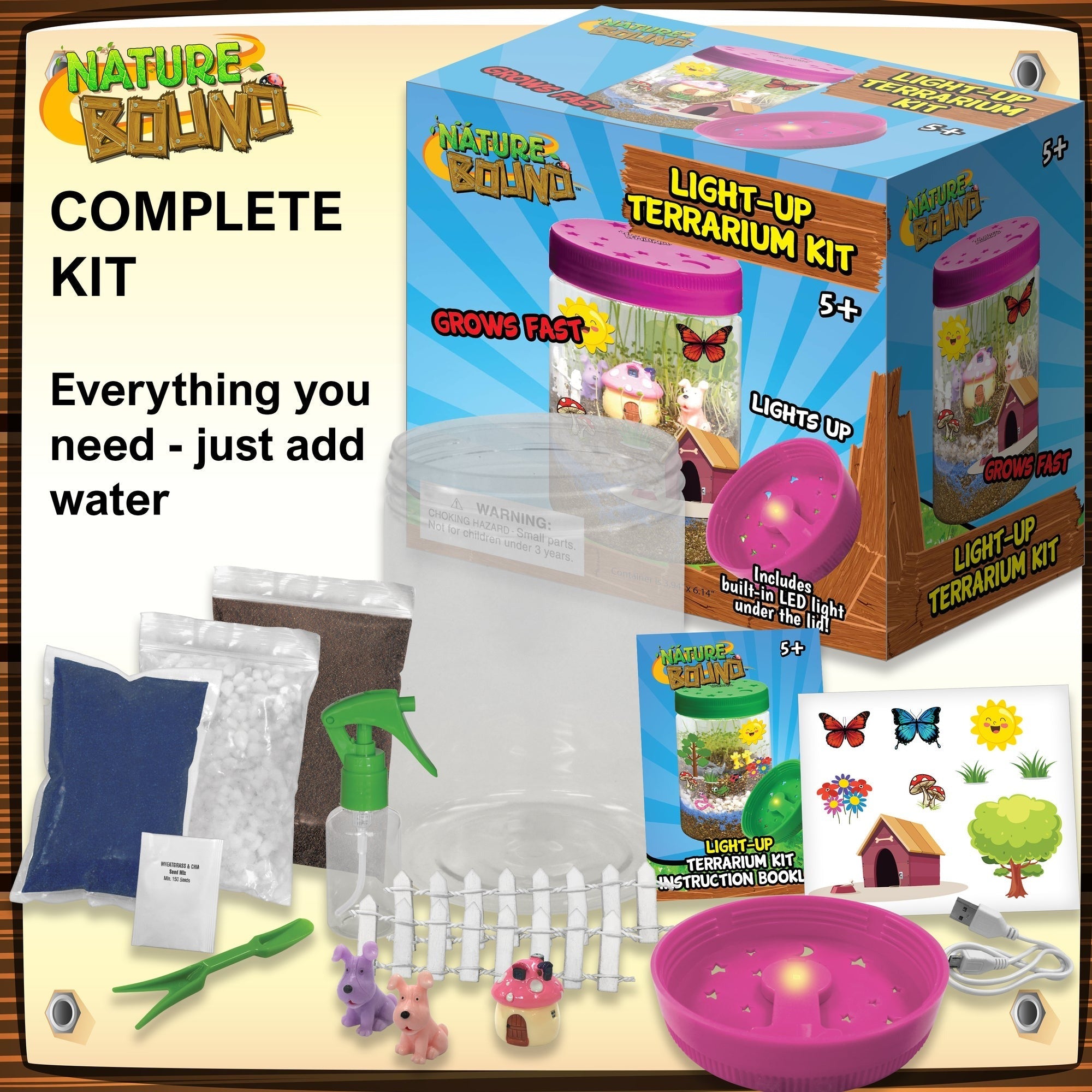 Nature Bound Light-Up Terrarium Kit – Pink Mini Garden Jar with LED for Kids 5+