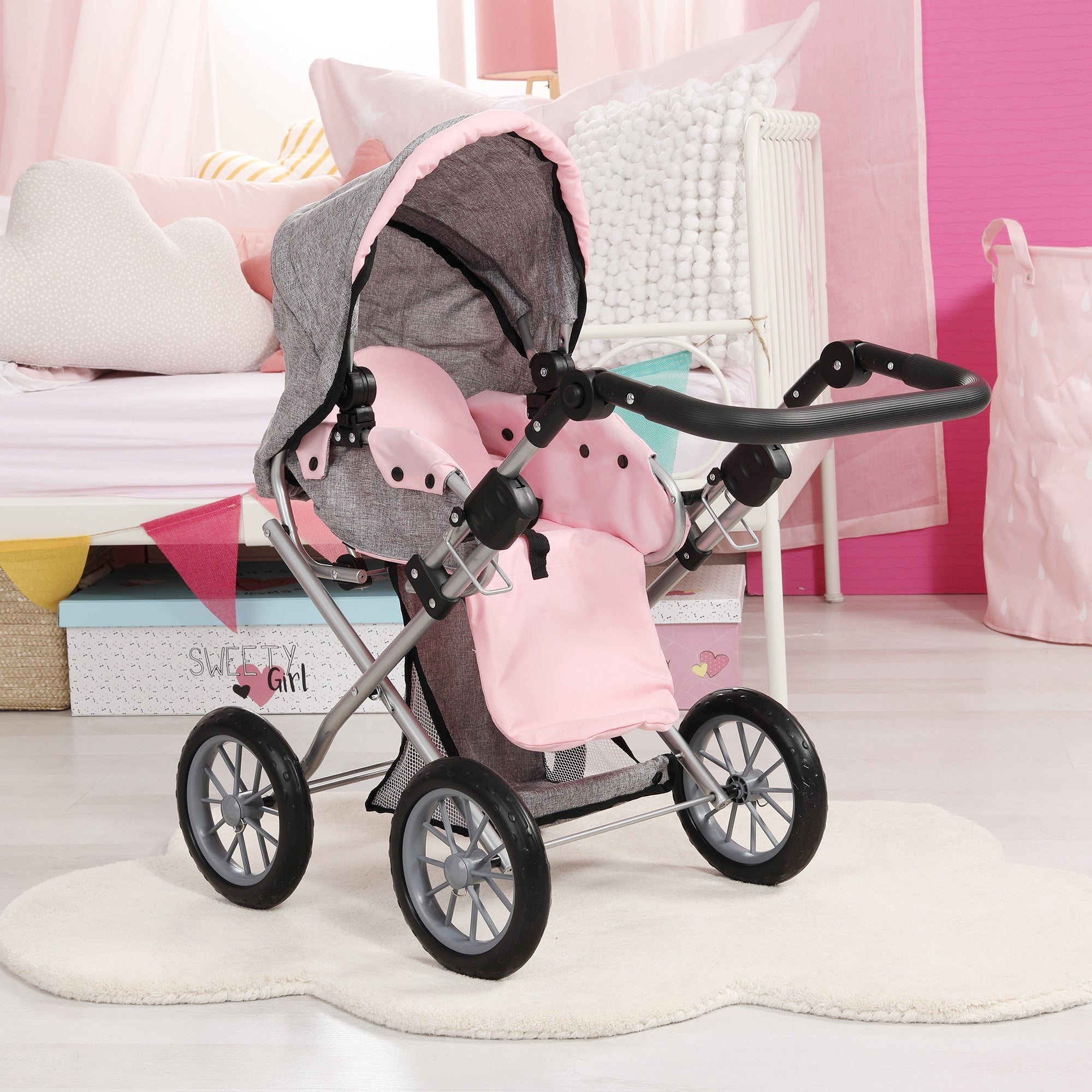 Bayer Design City Star Doll Pram, Convertible Stroller for Dolls Up to 18 Inches