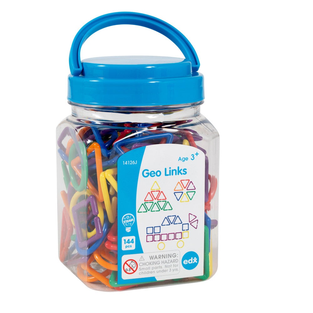 edxeducation Colorful Geo Links Mini Jar - 144 Piece Linking Shapes Set in 6 Vibrant Colors