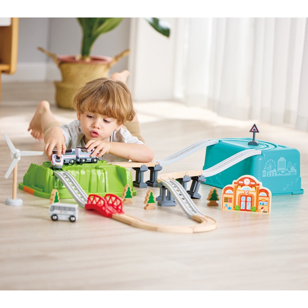 Hape Farmyard Train Bucket Set - Wooden Train and Animal Adventure Playset