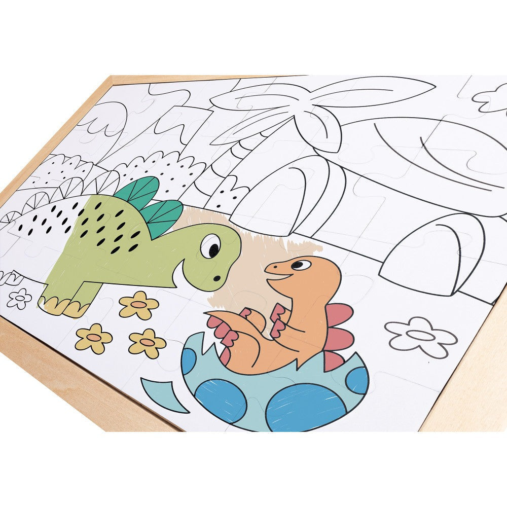 Hape Dino Double-Sided Coloring Jigsaw Puzzle - 24 pc