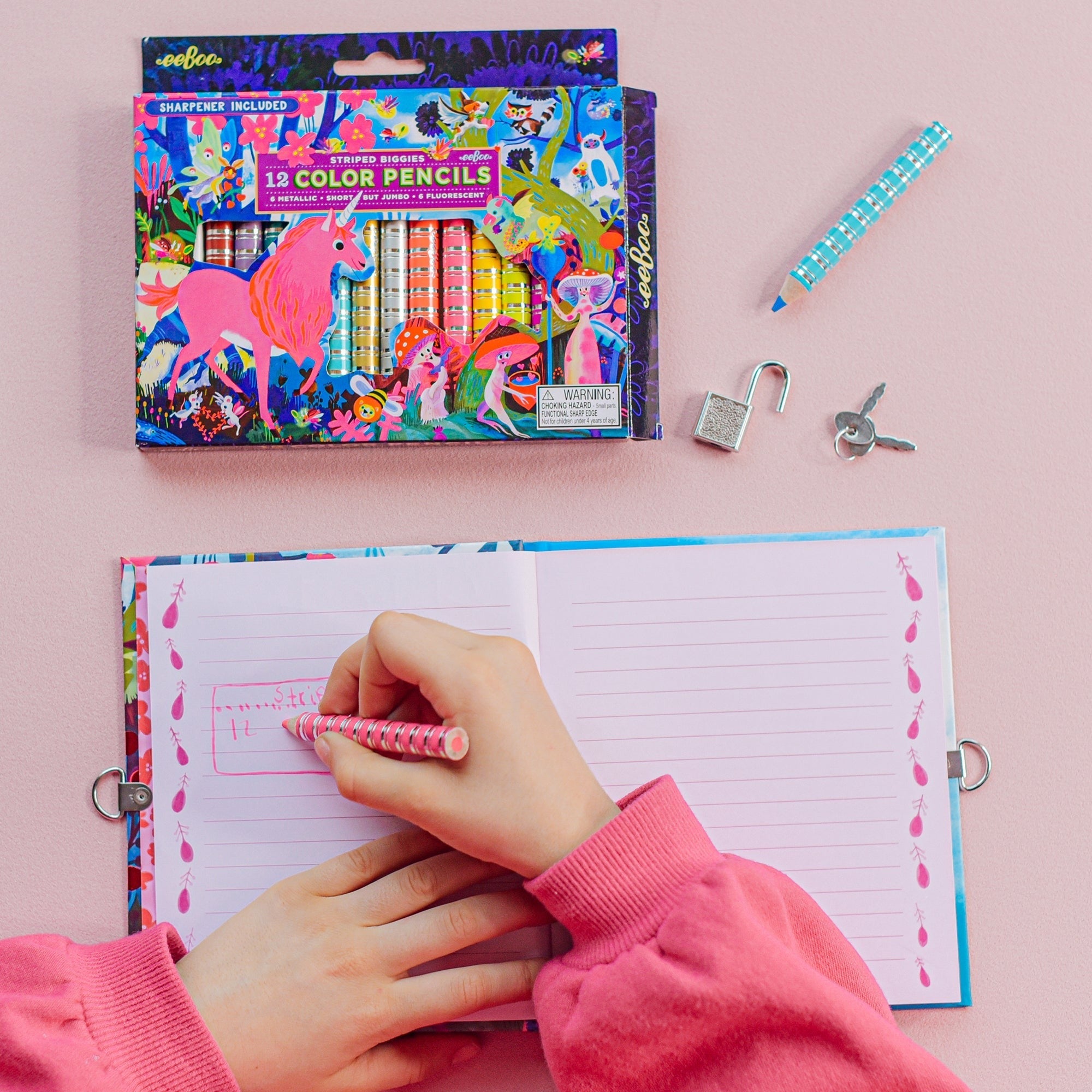 eeBoo Magical Creatures Biggies Color Pencils 12-Piece Set With Fluorescent And Metallic Colors