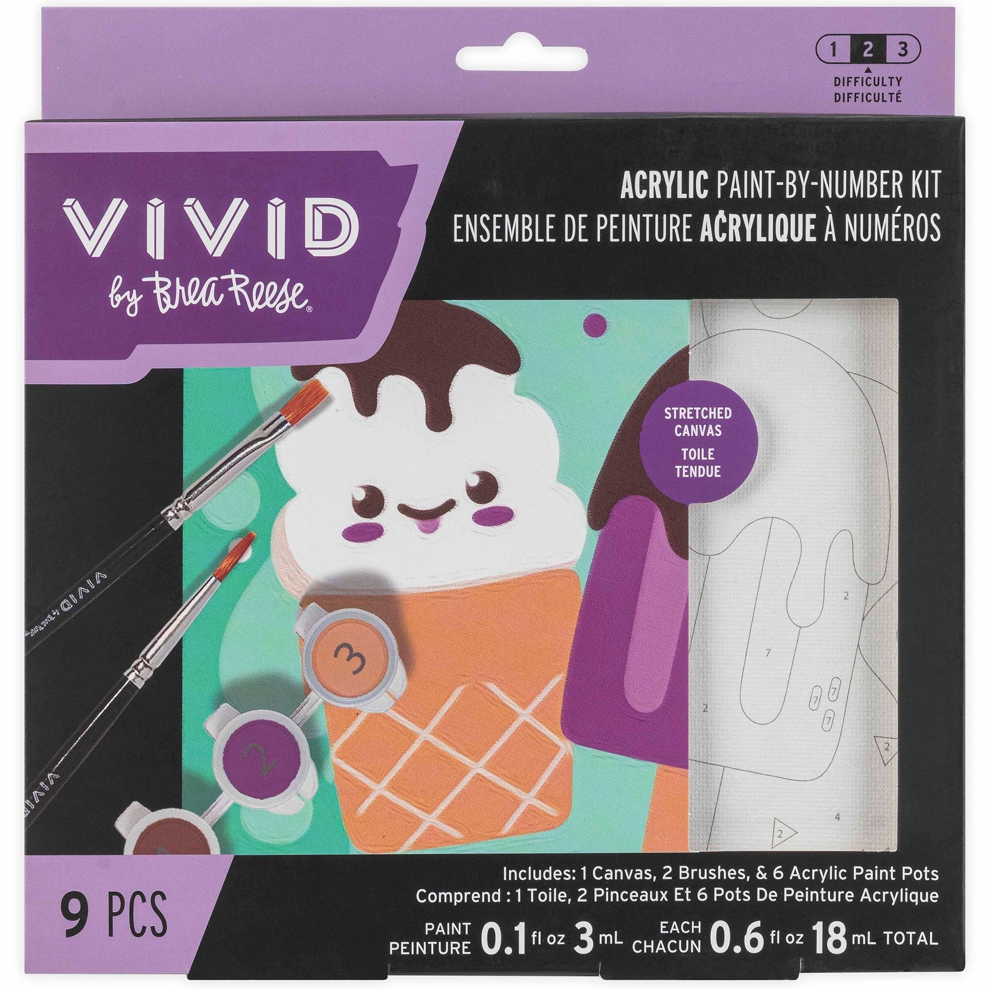 Mini Paint By Number Ice Cream Kit 6-Inch Canvas