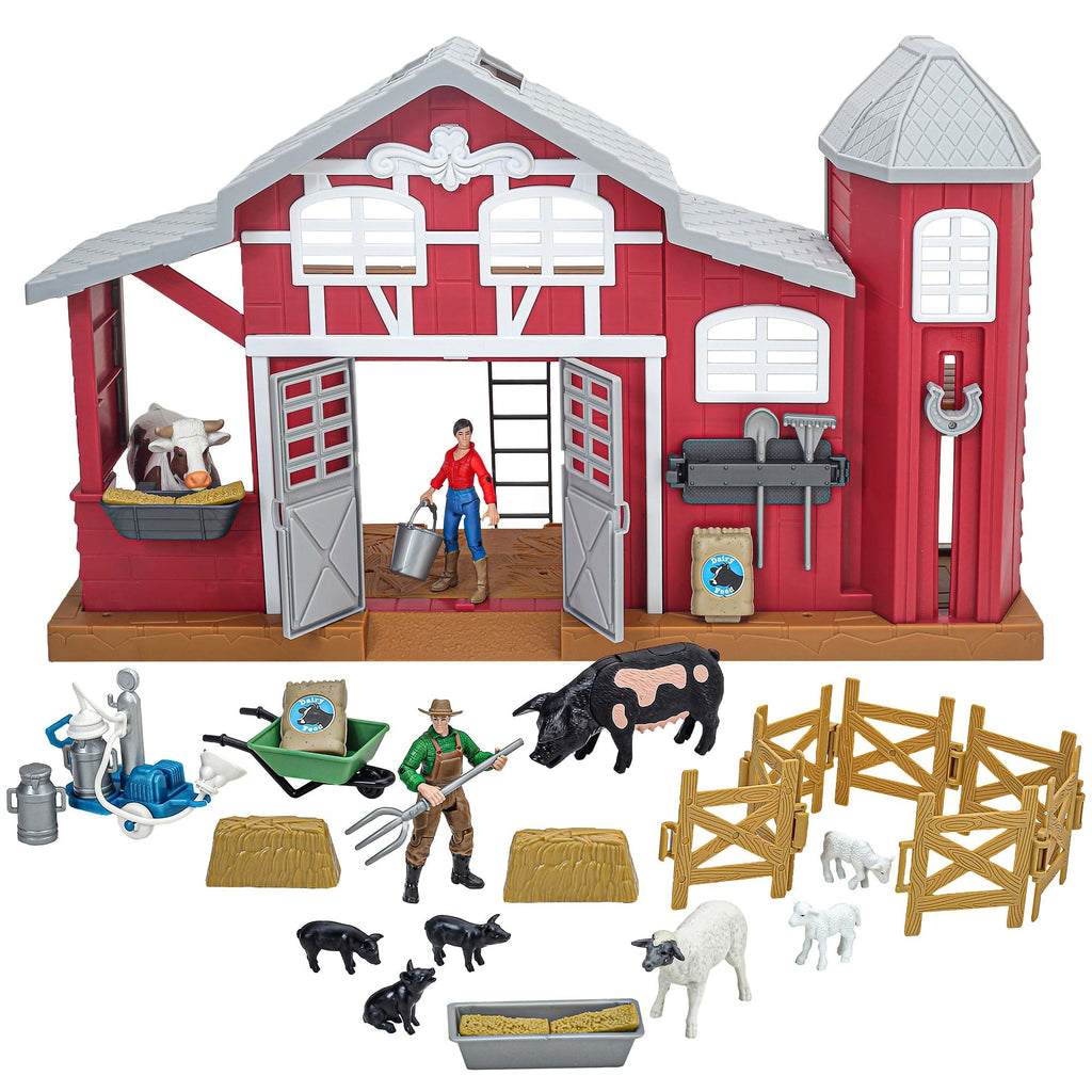 Big Country Toys Dairy Barn Playset - 38 Pieces With Farmers And Animals