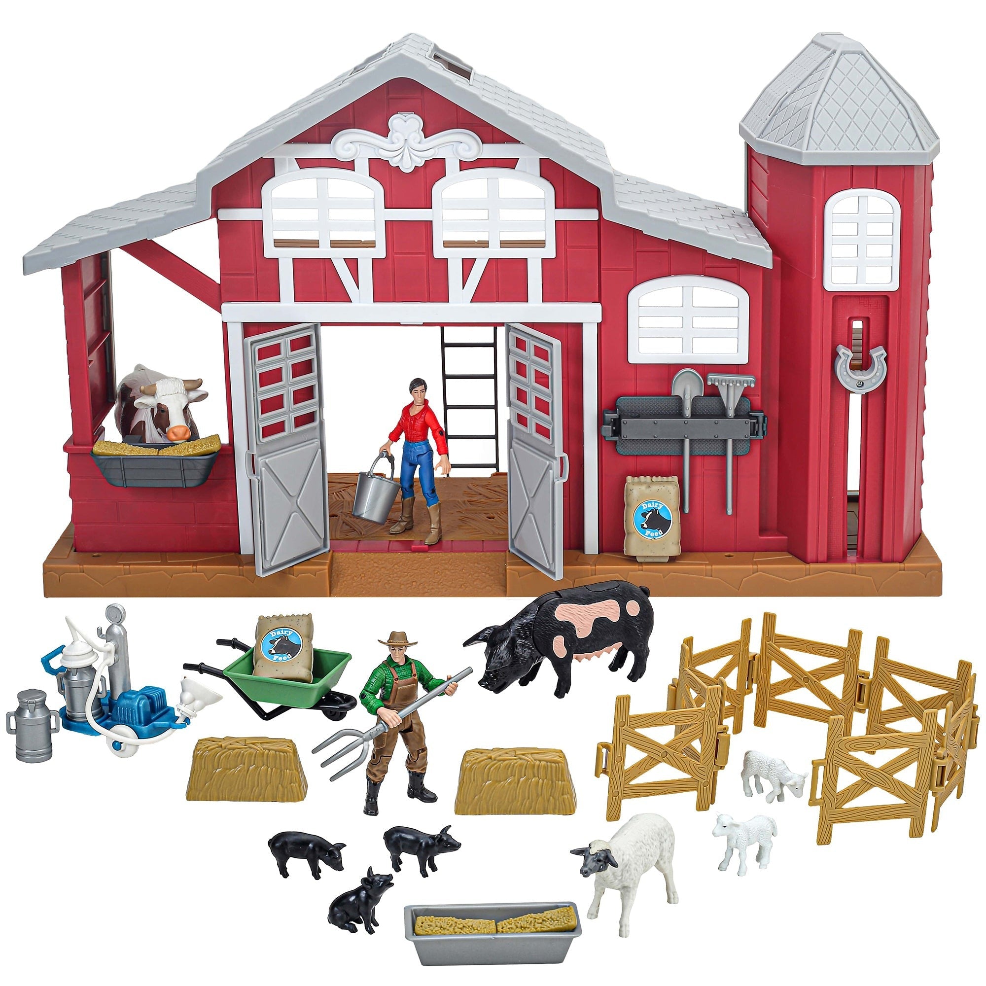 Big Country Toys Dairy Barn Playset - 38 Pieces With Farmers And Animals