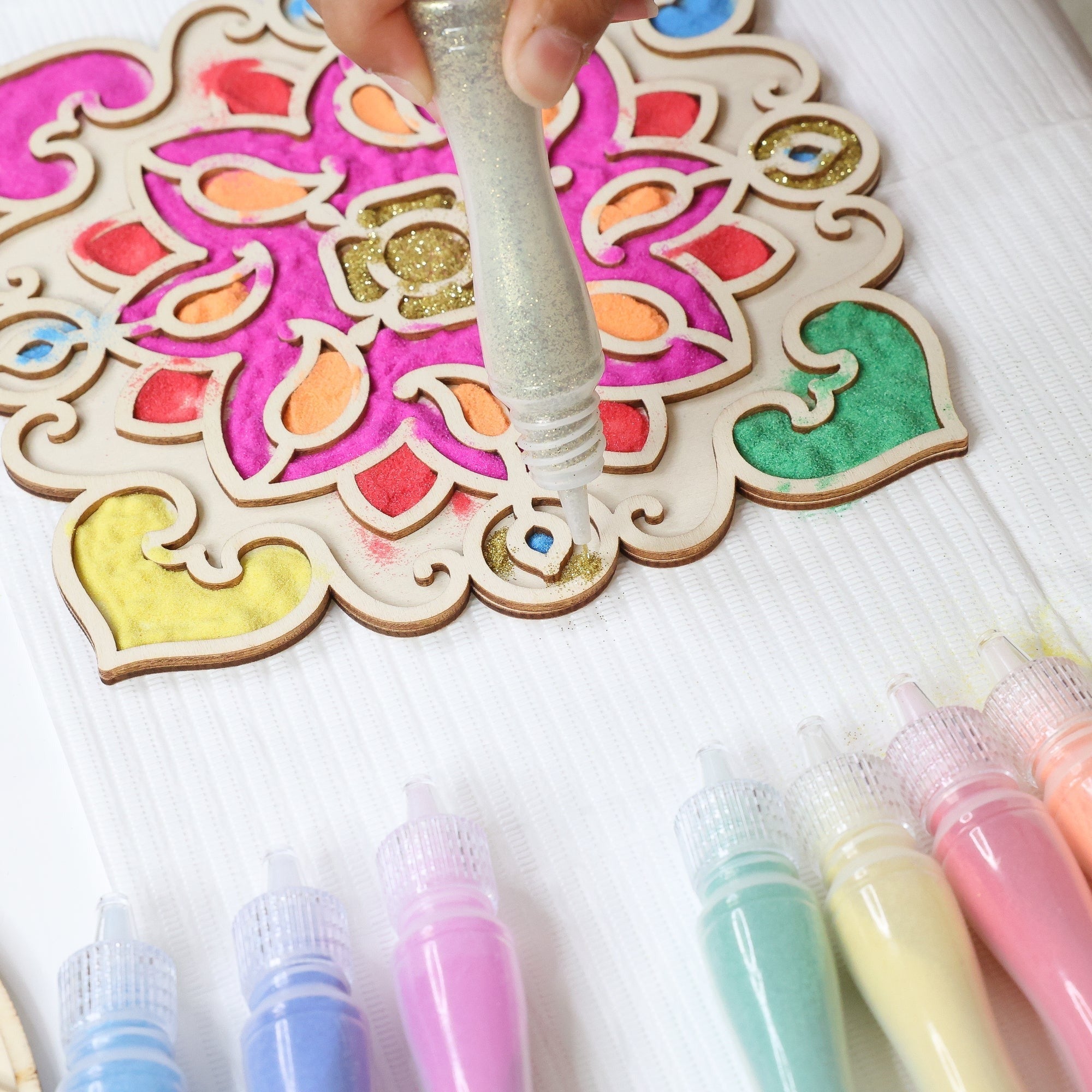 Kulture Khazana Wooden Rangoli 2-In-1 Sand Art & Paint Kit
