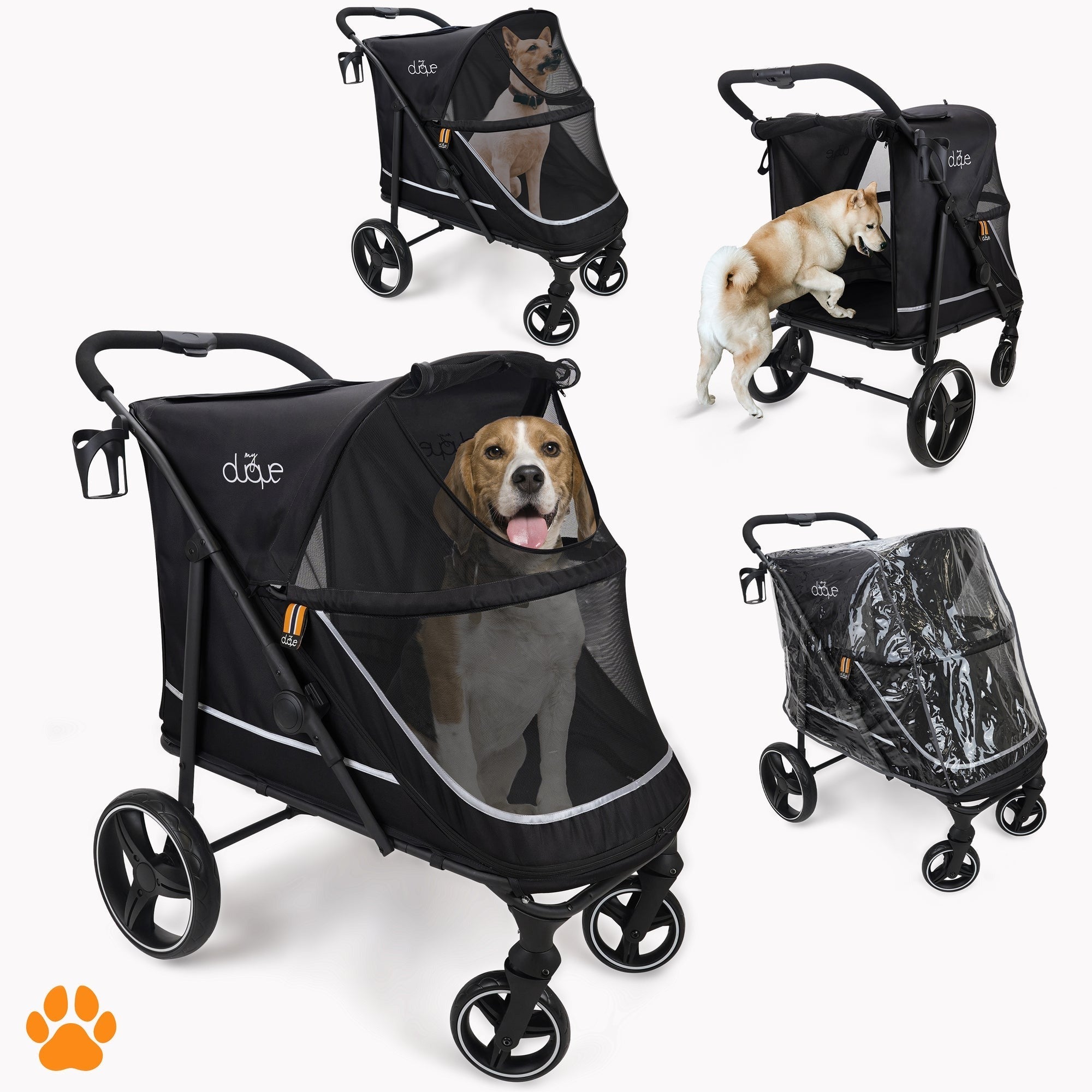 My Duque CHAMP Big Pet Stroller With Raincover - Dogs Up to 110 Lbs - Black