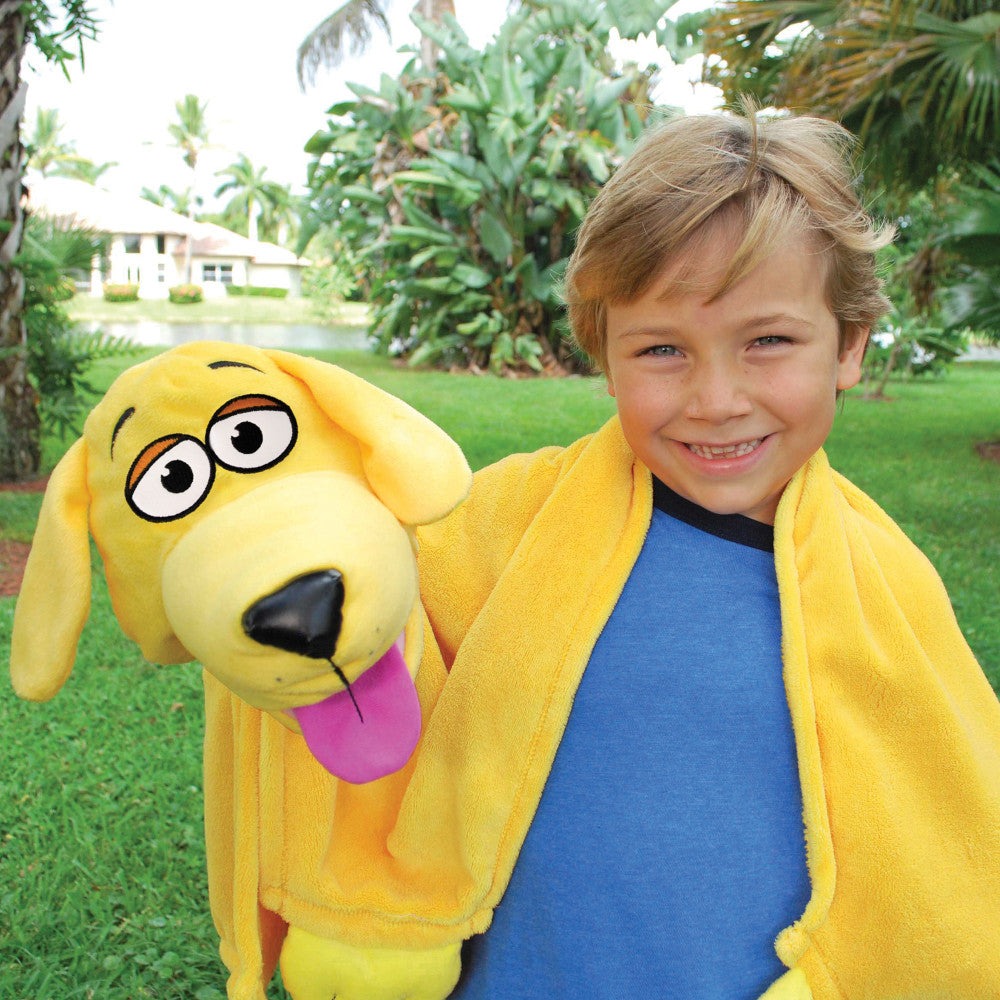 Cuddleuppets Playful Yellow Dog - 2-In-1 Plush Puppet & Blanket