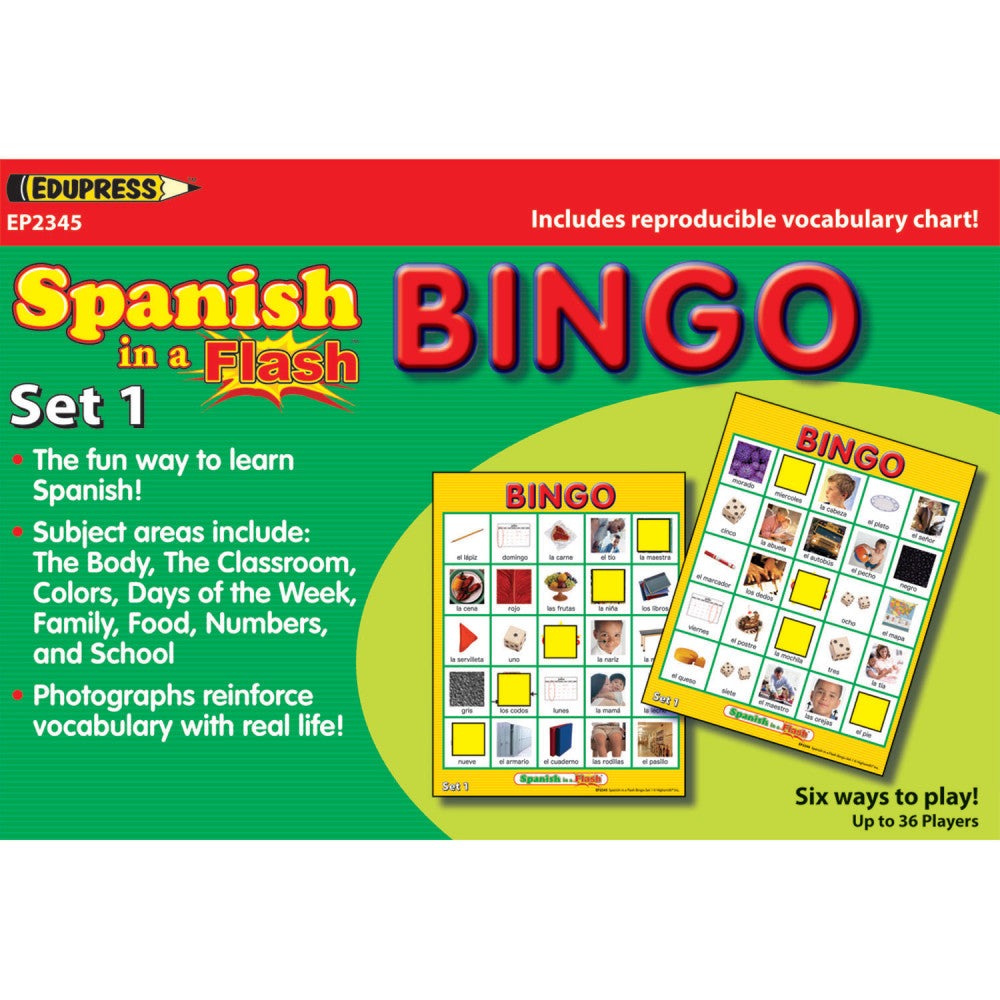 Edupress Spanish in a Flash Bingo Game Set 1 - Educational Learning Toy