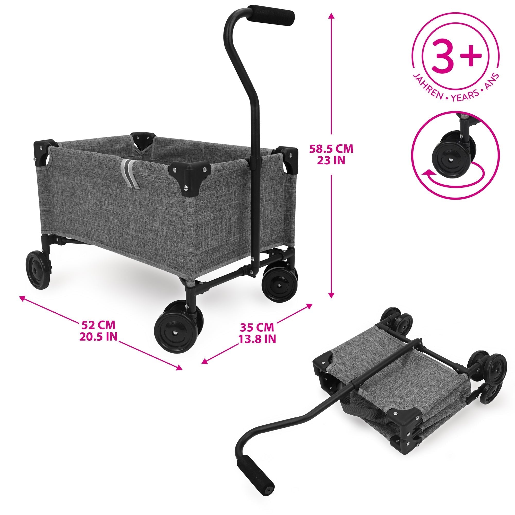 509 Crew Little Wagon Folding Pull-Along Doll Cart - Melange Grey