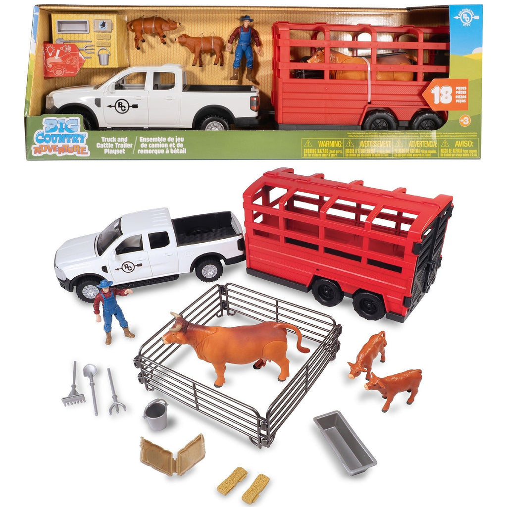 Big Country Toys Truck & Cattle Trailer 18-Piece Playset With Lights And Sounds