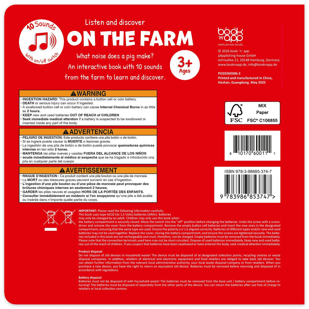 Book 'N' App Listen & Discover Sound Book - On The Farm, Interactive Farm Animal Sounds