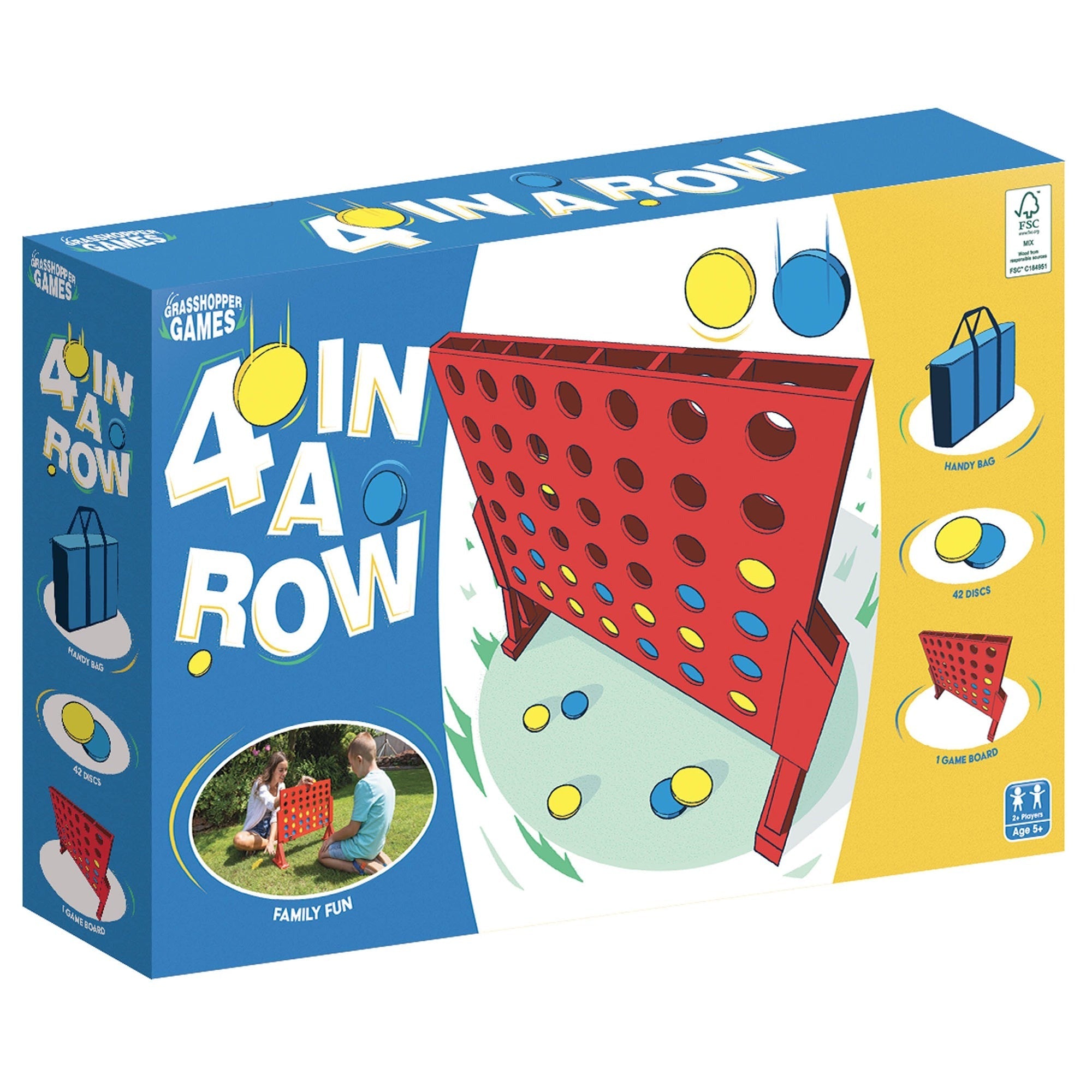 Grasshopper Games Giant 4-In-A-Row Wood Game with Travel Bag for Indoor/Outdoor Fun