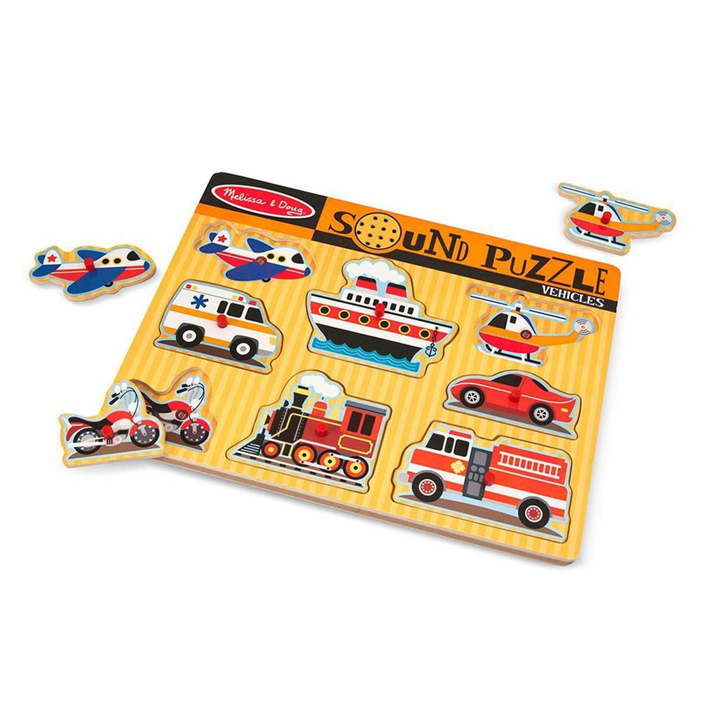 Melissa & Doug Vehicles Sound Puzzle - 8 pc Wooden Peg