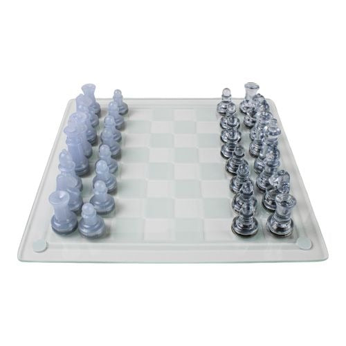 Elegant Plastic Chess Set with Sophisticated Glass Chessboard