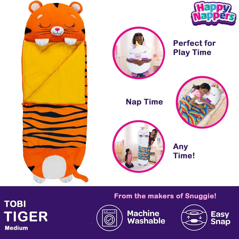 Happy Nappers Tiger Tobi 54 inch Plush Pillow & Sleepy Sack - Medium