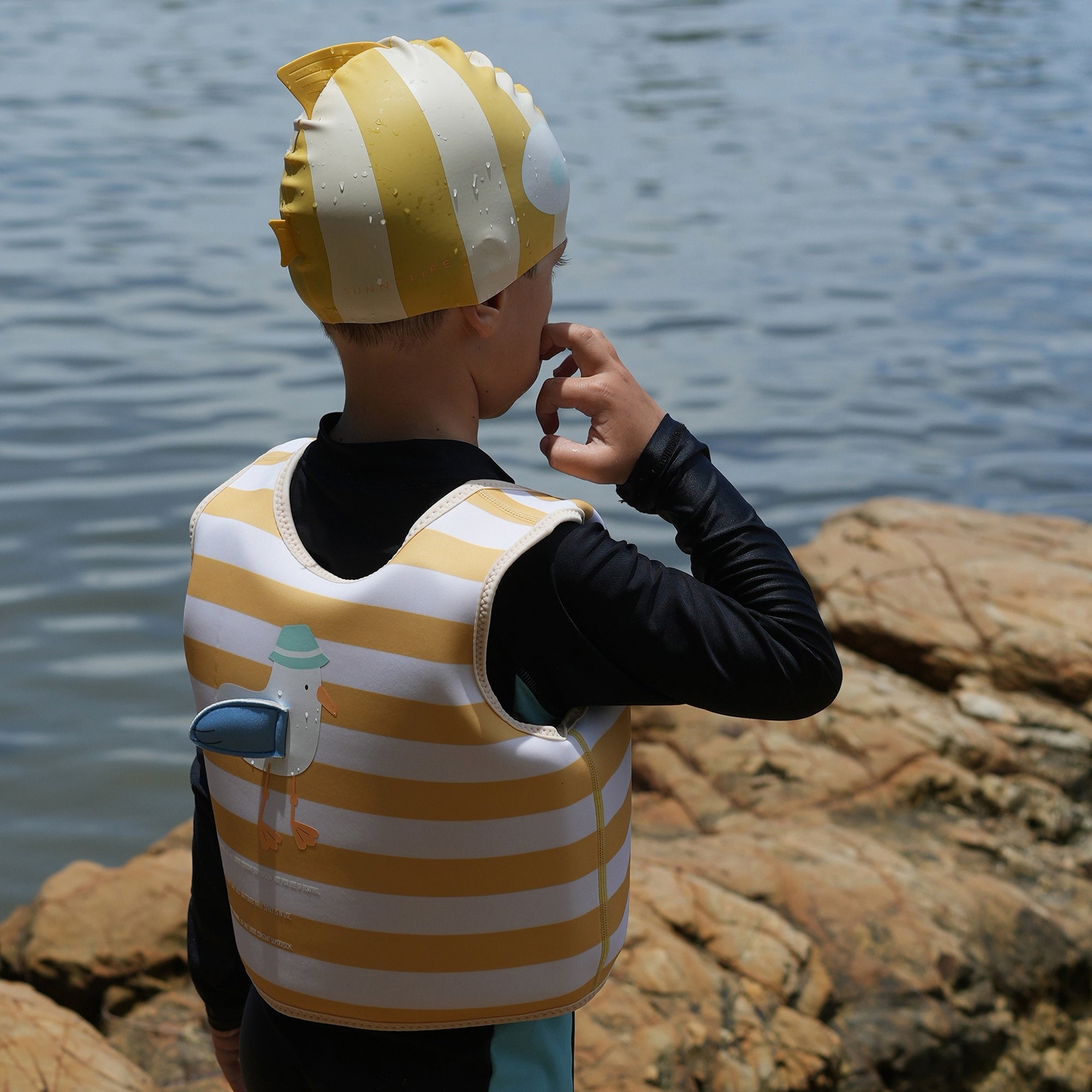 Sunnylife Finn The Fish Kids' Silicone Swim Cap, Ages 3-9