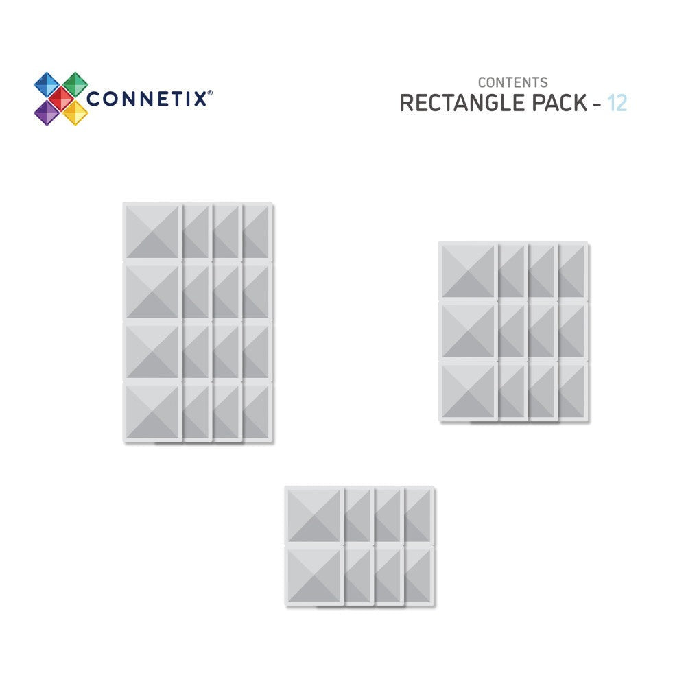 Connetix Magnetic Tiles Clear Rectangle Pack, 12-Piece Set