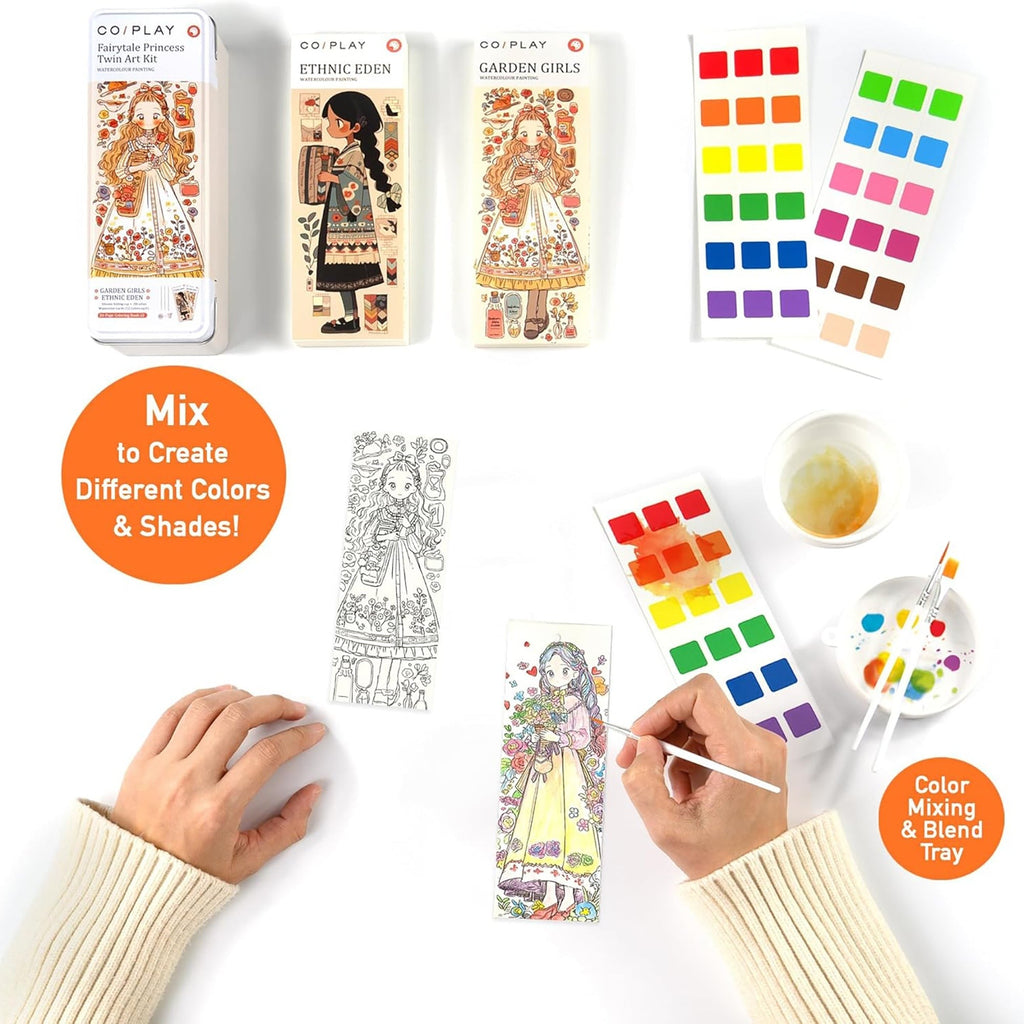 COIPlay Fairytale Princess Watercolor Art Kit With 648 Paint Blocks And 52 Coloring Cards