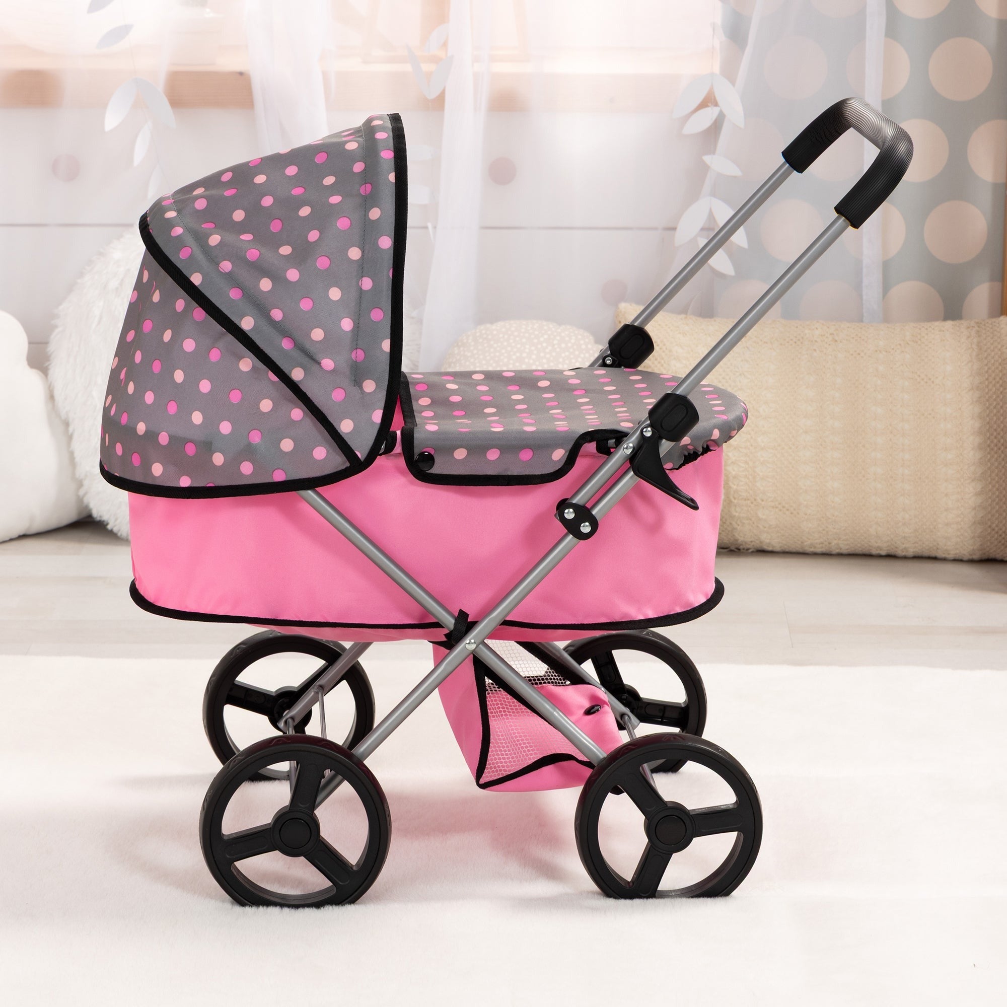 Bayer Design Doll Pram With Adjustable Handle And Shopping Basket