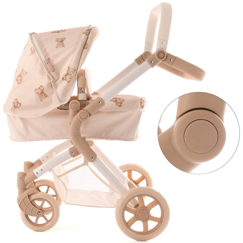 Roma Teddy 2-In-1 Convertible Doll Pram With Adjustable Handle
