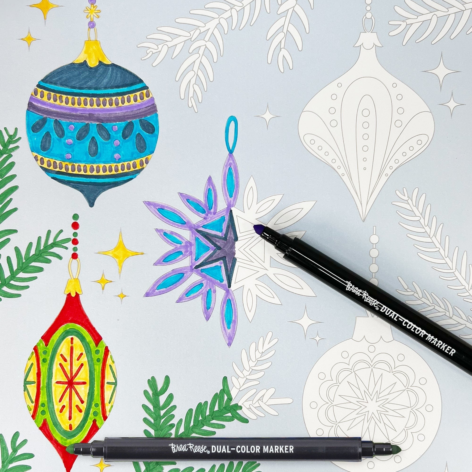 Vivid By Brea Reese Christmas Tree Marker Coloring Kit With 5 Dual-Color Markers