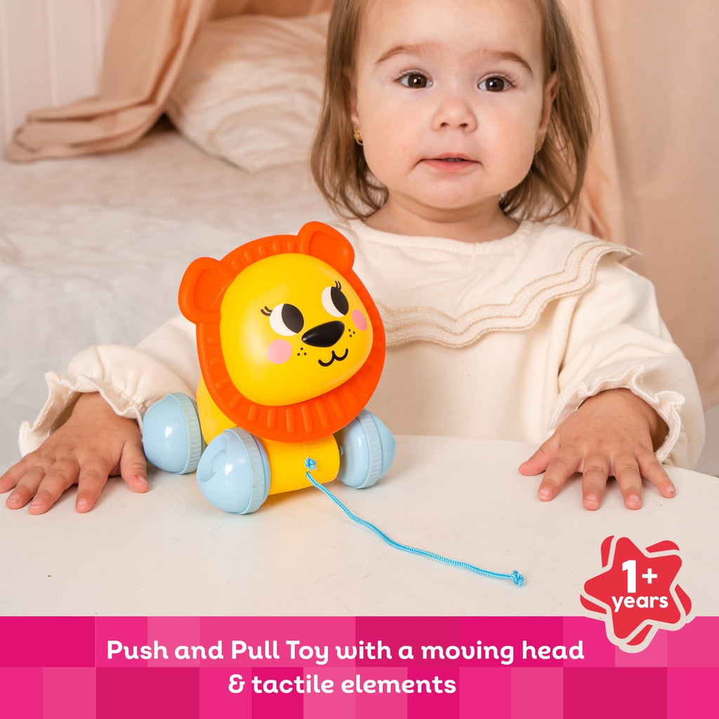 Kids Hits Push & Pull Lion With Inertia Wheels And Rotating Head