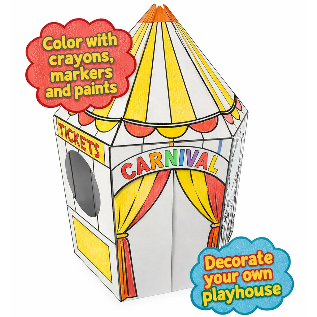 Easy Playhouse Carnival Tent Cardboard Playhouse Color & Decorate