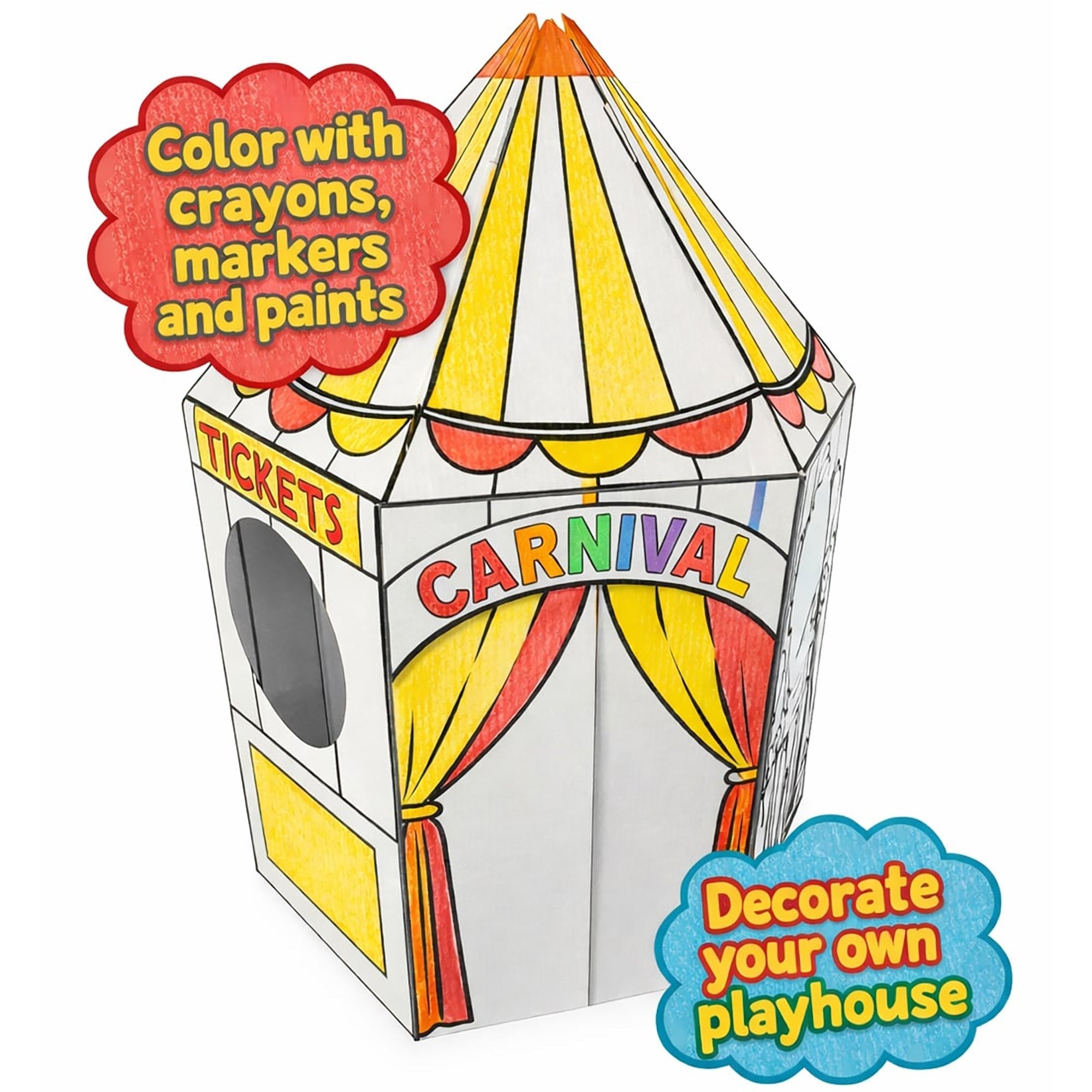 Easy Playhouse Carnival Tent Cardboard Playhouse Color & Decorate