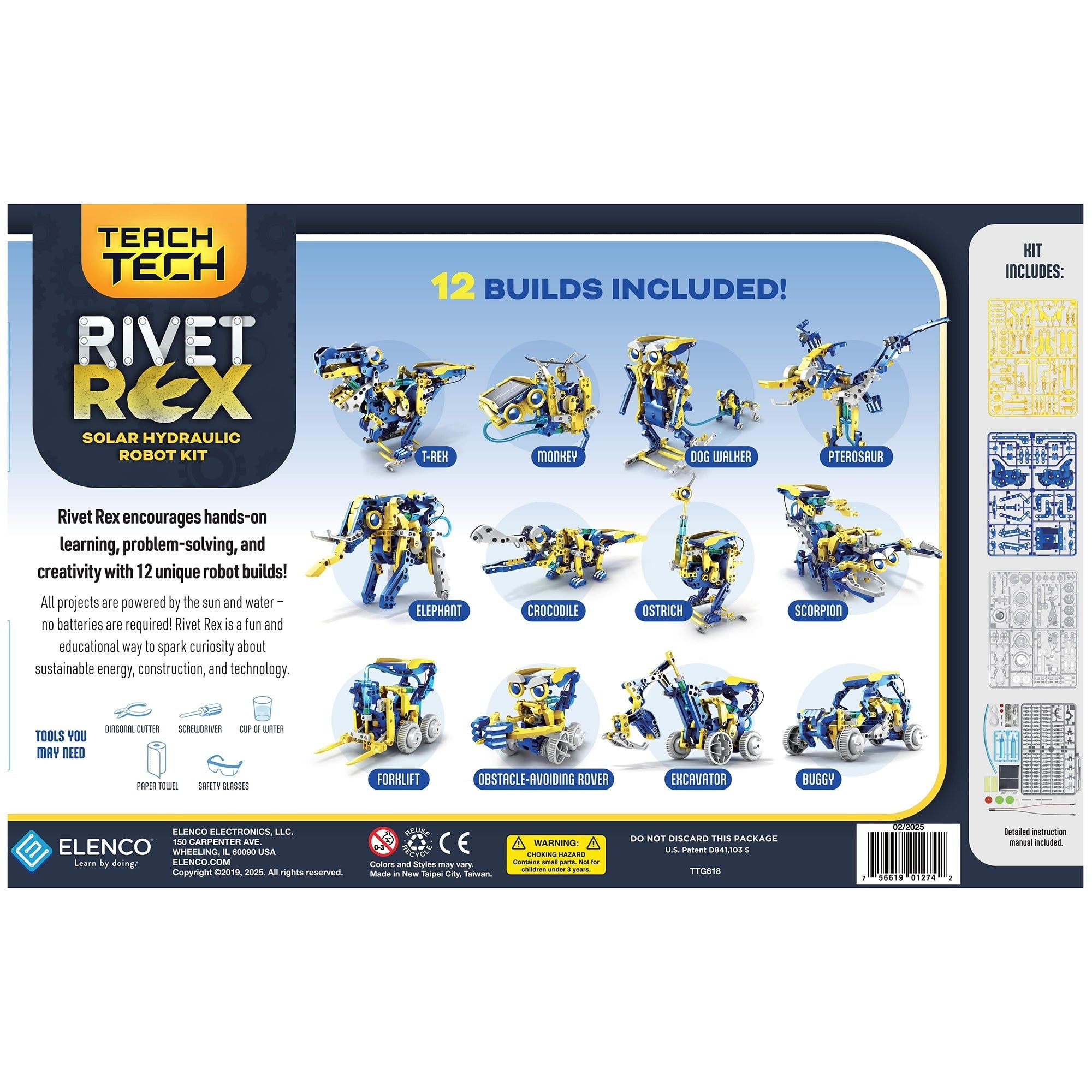 Teach Tech Rivet-Rex 12-In-1 Solar-Powered STEM Robot Building Kit