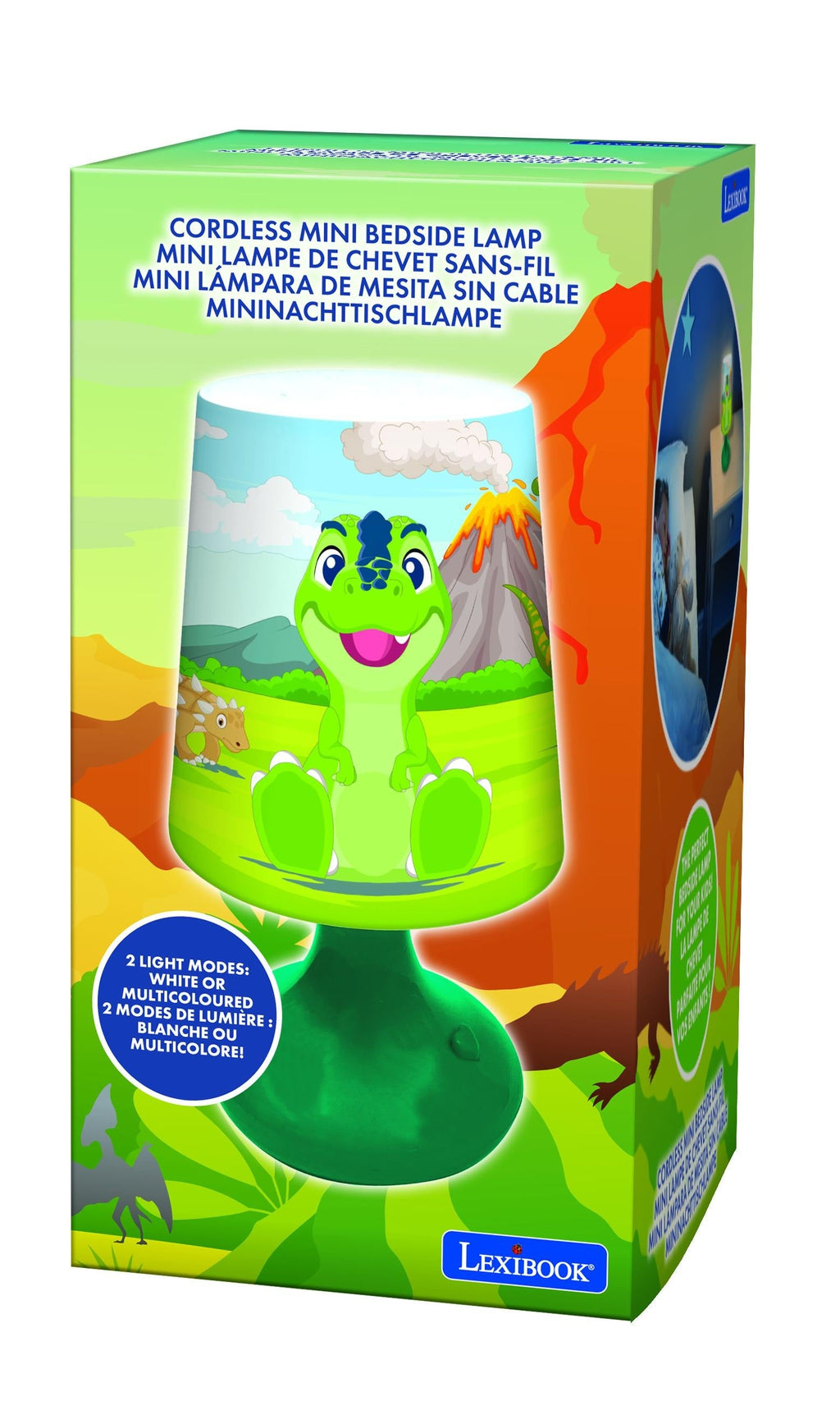 LEXIBOOK Dinosaur-Themed LED Wireless Mini Bedside Lamp - Multicolor