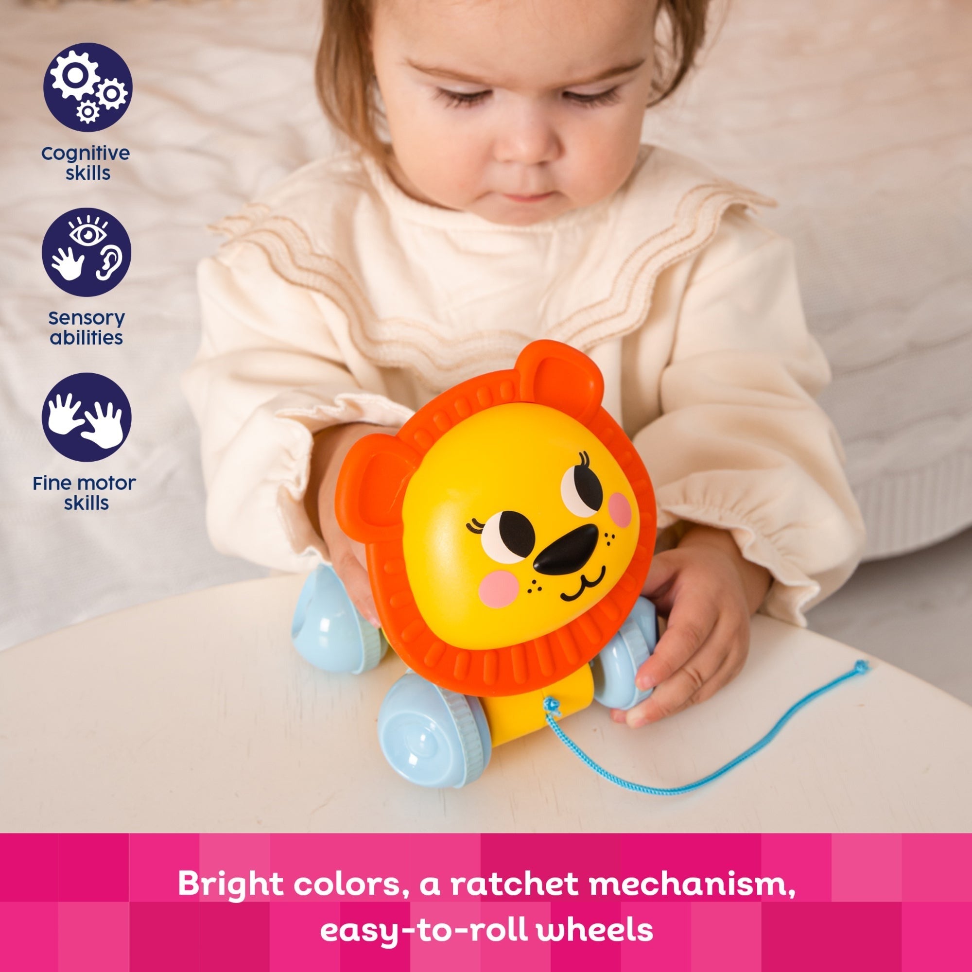 Kids Hits Push & Pull Lion With Inertia Wheels And Rotating Head